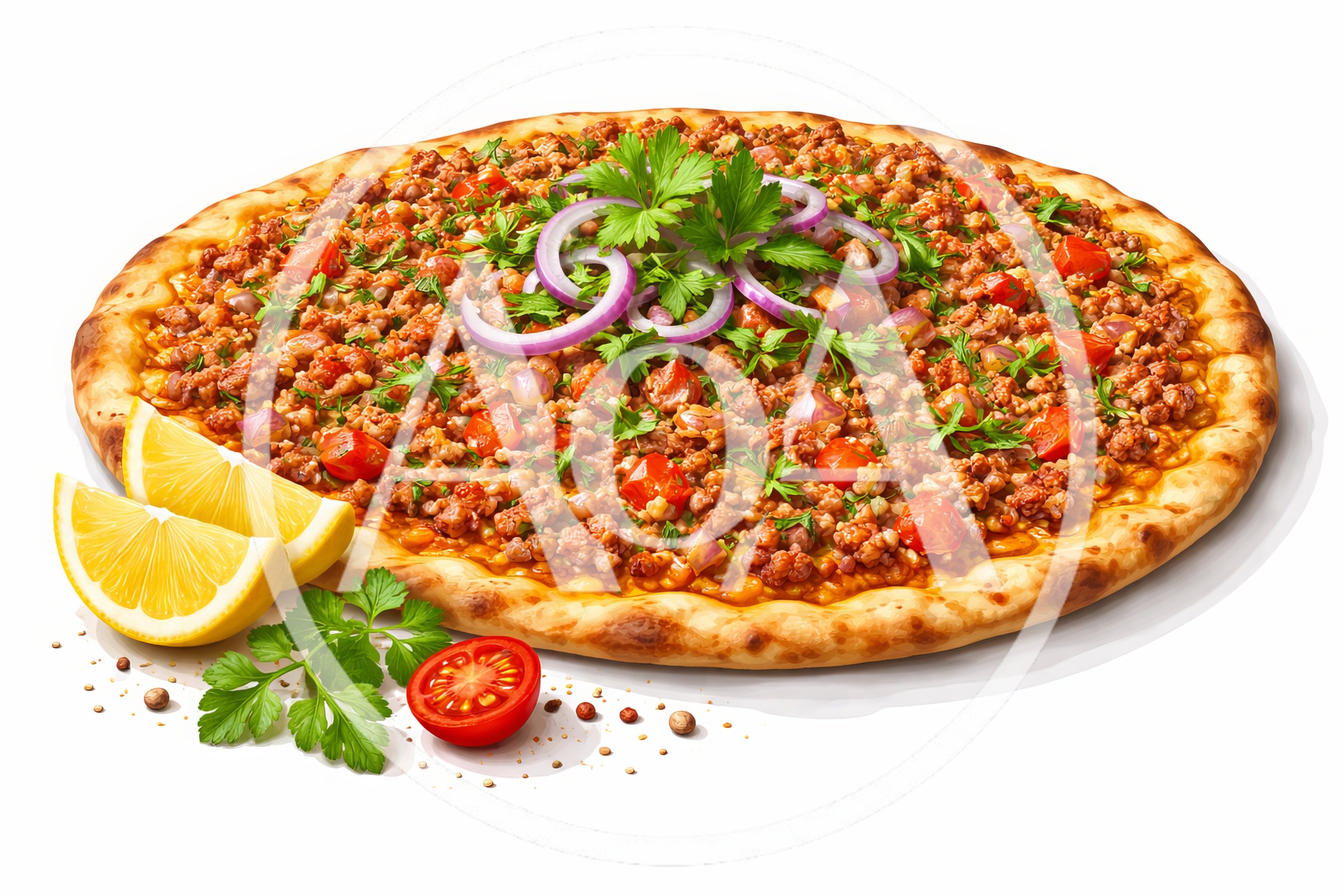 Turkish Lahmacun Pizza With Fresh Toppings