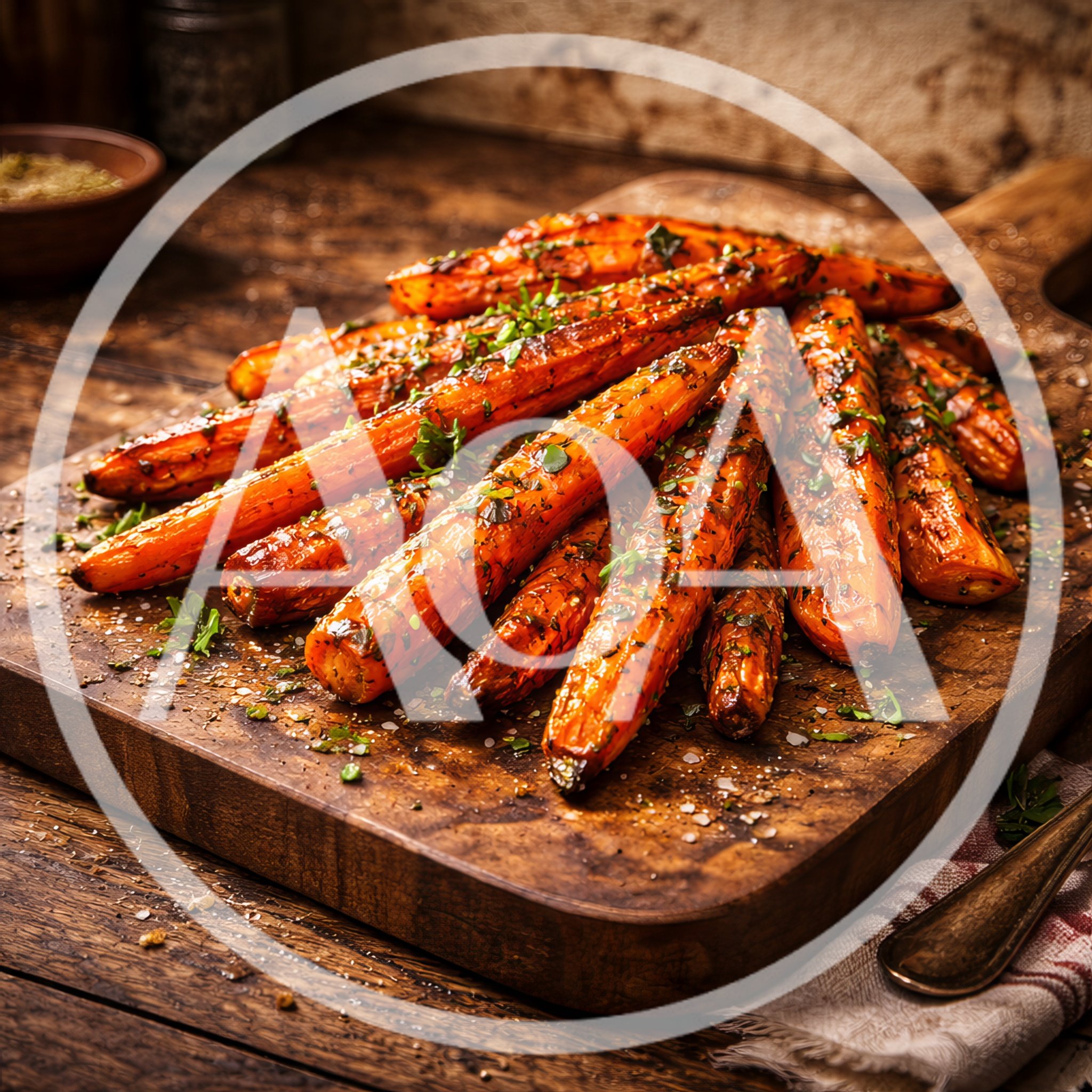 Roasted Glazed Carrots On A Wooden Cutting Board