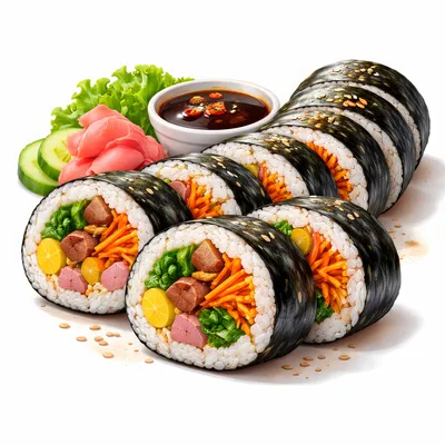 Fresh Korean Gimbap Rolls With Dipping Sauce