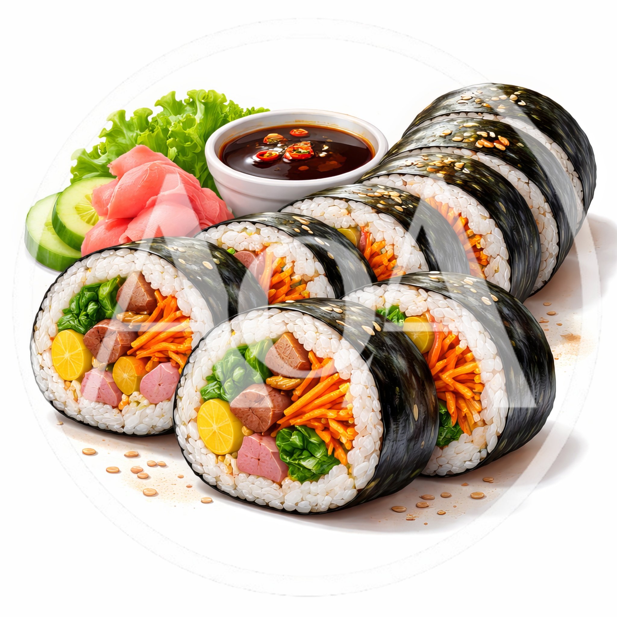 Fresh Korean Gimbap Rolls With Dipping Sauce
