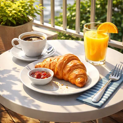 Breakfast Croissant With Coffee And Orange Juice