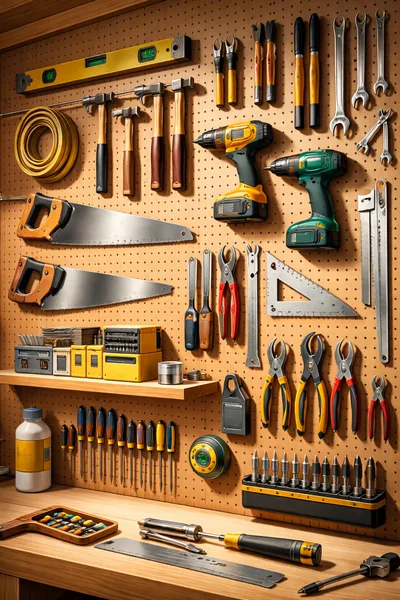 Organized Workshop Pegboard With Assorted Hand Tools