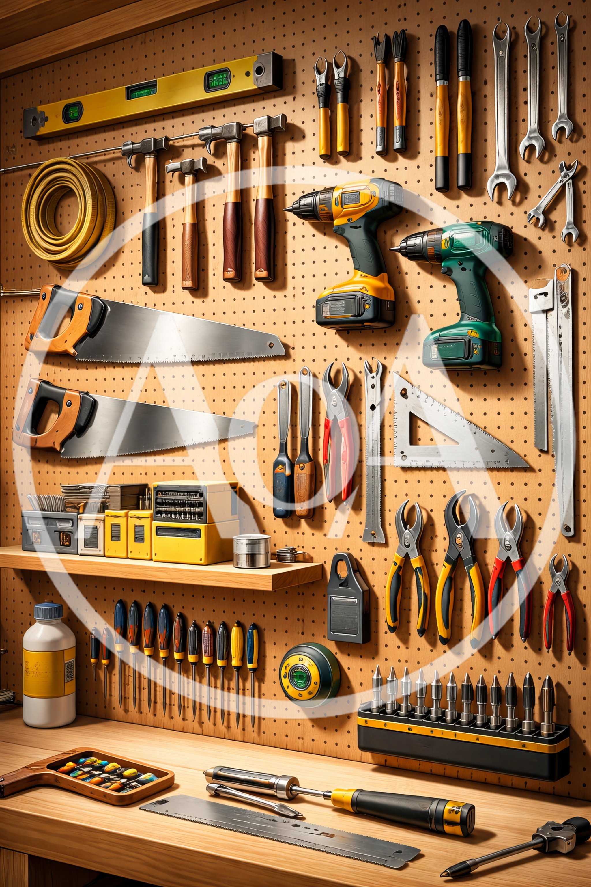 Organized Workshop Pegboard With Assorted Hand Tools