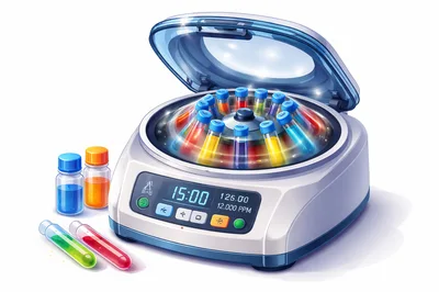 Laboratory Centrifuge Machine With Colorful Test Tubes