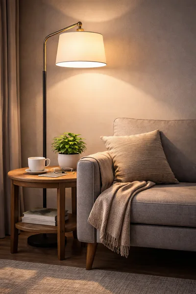 Cozy Living Room Corner With Sofa And Lamp