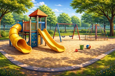Colorful Playground Equipment in a Sunny Park