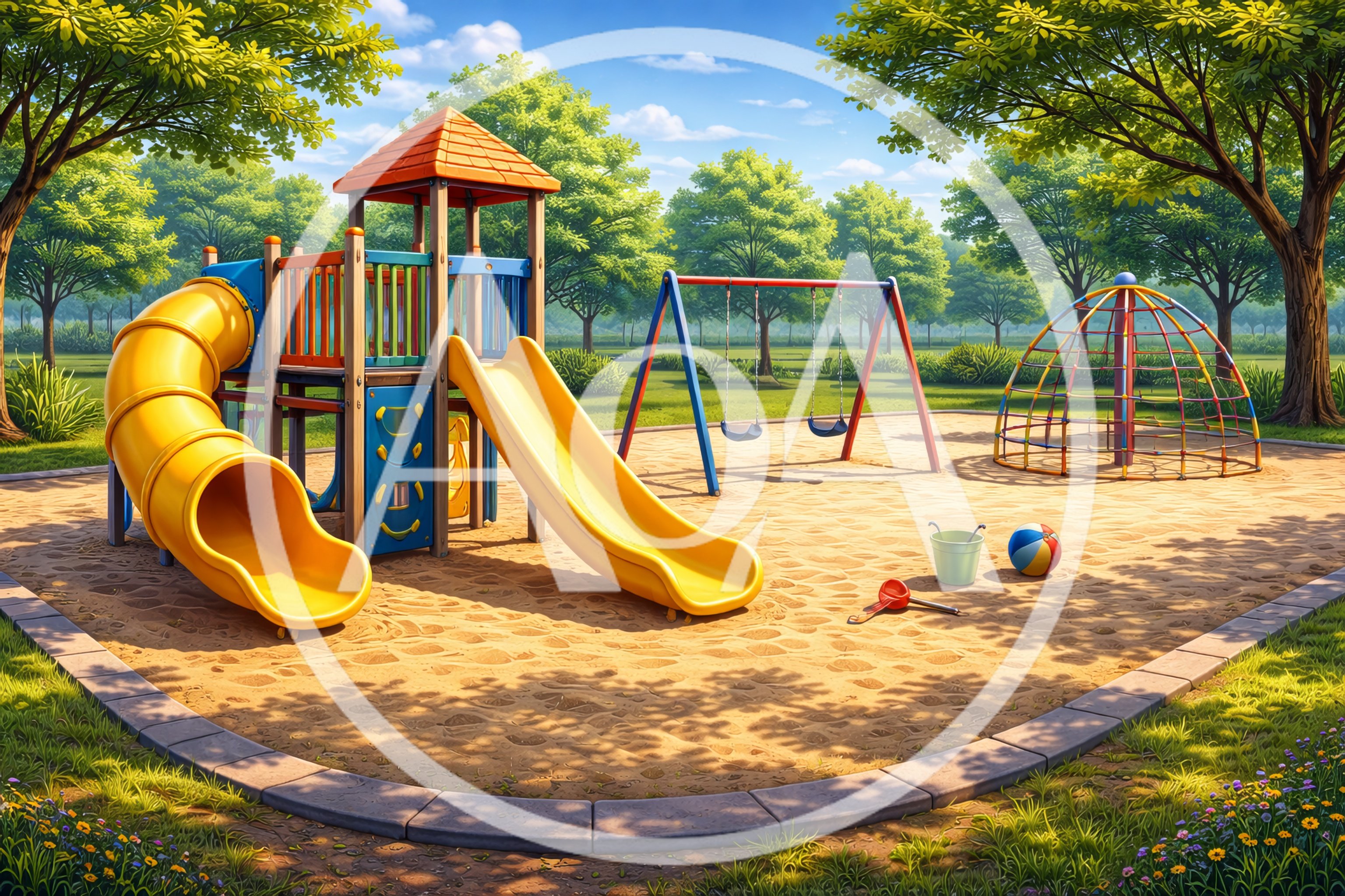 Colorful Playground Equipment in a Sunny Park