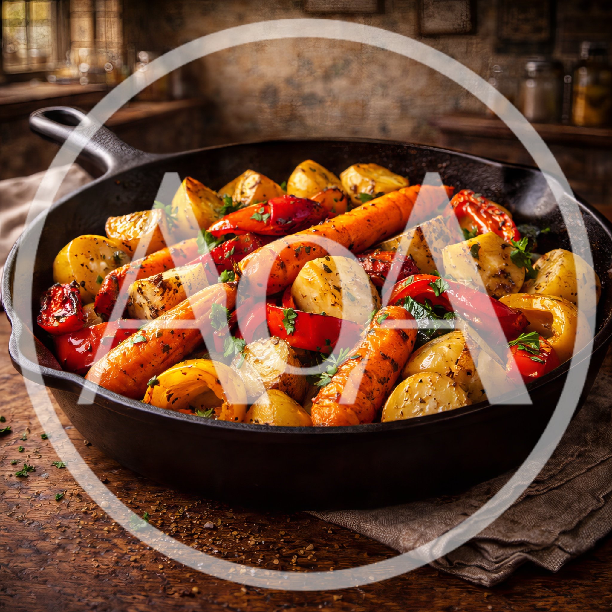 Roasted Vegetables In A Cast Iron Skillet