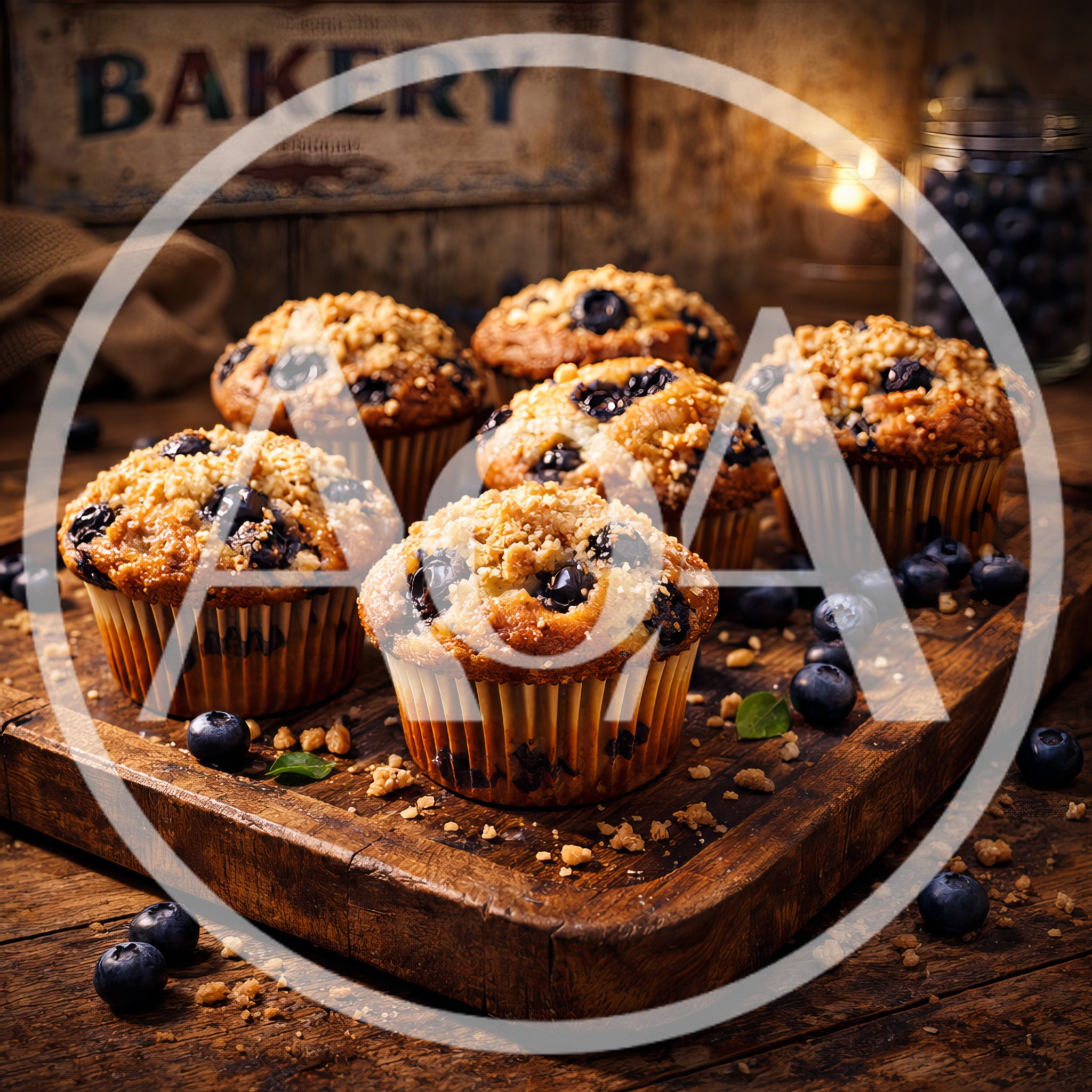 Freshly Baked Blueberry Muffins On A Rustic Wooden Tray