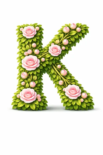 Floral Letter K Made Of Pink Roses And Leaves