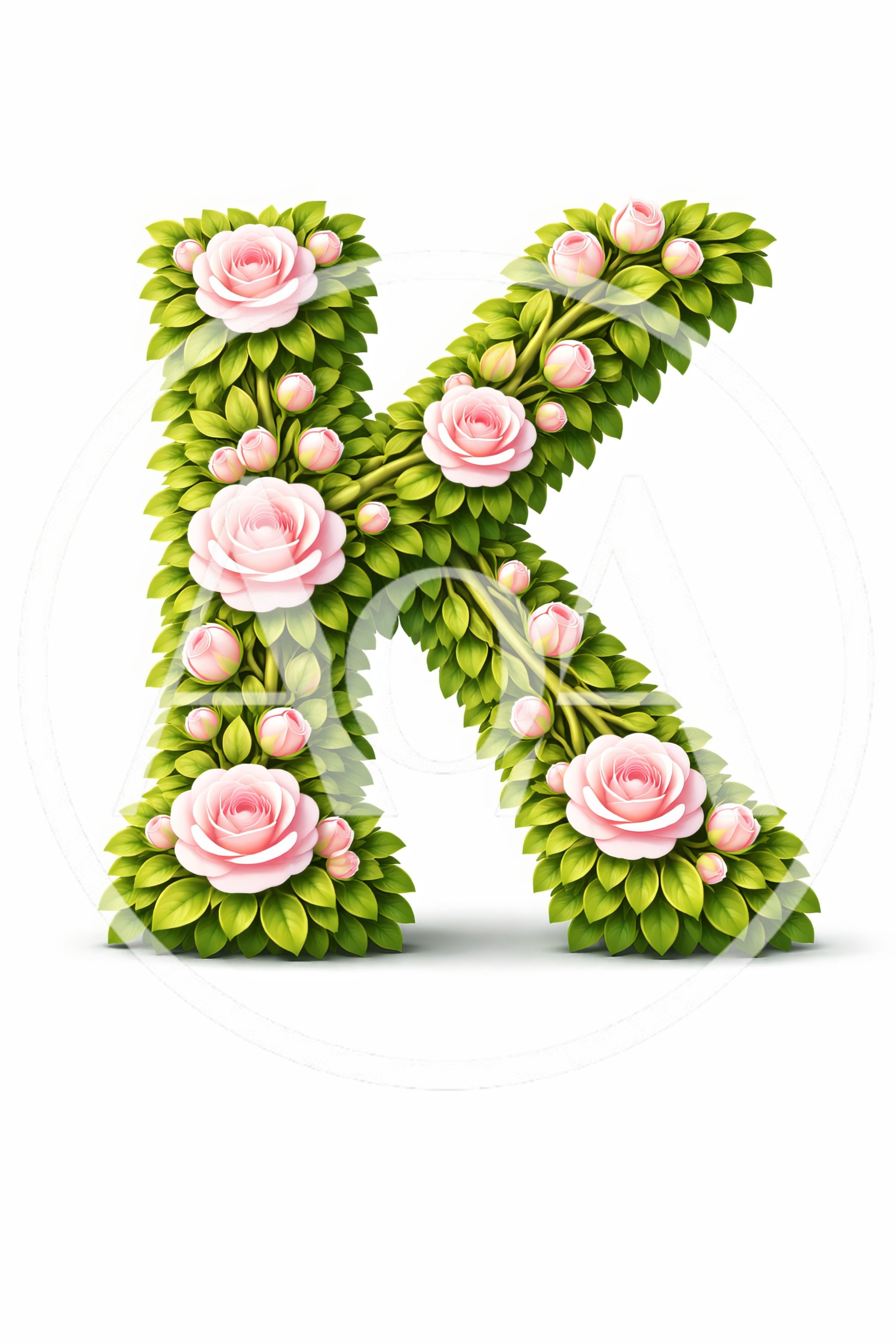 Floral Letter K Made Of Pink Roses And Leaves