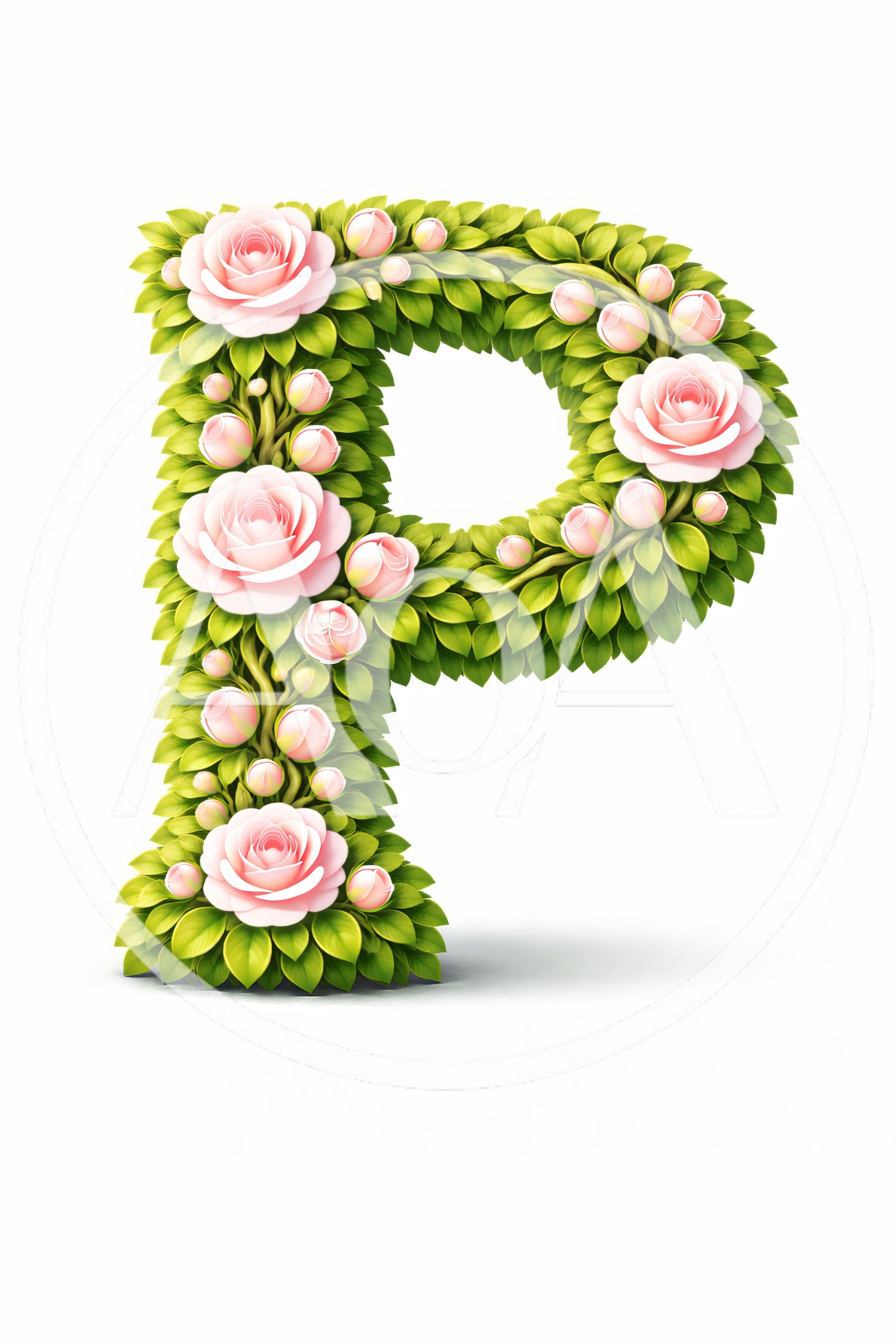 Floral Letter P Made Of Green Leaves And Roses