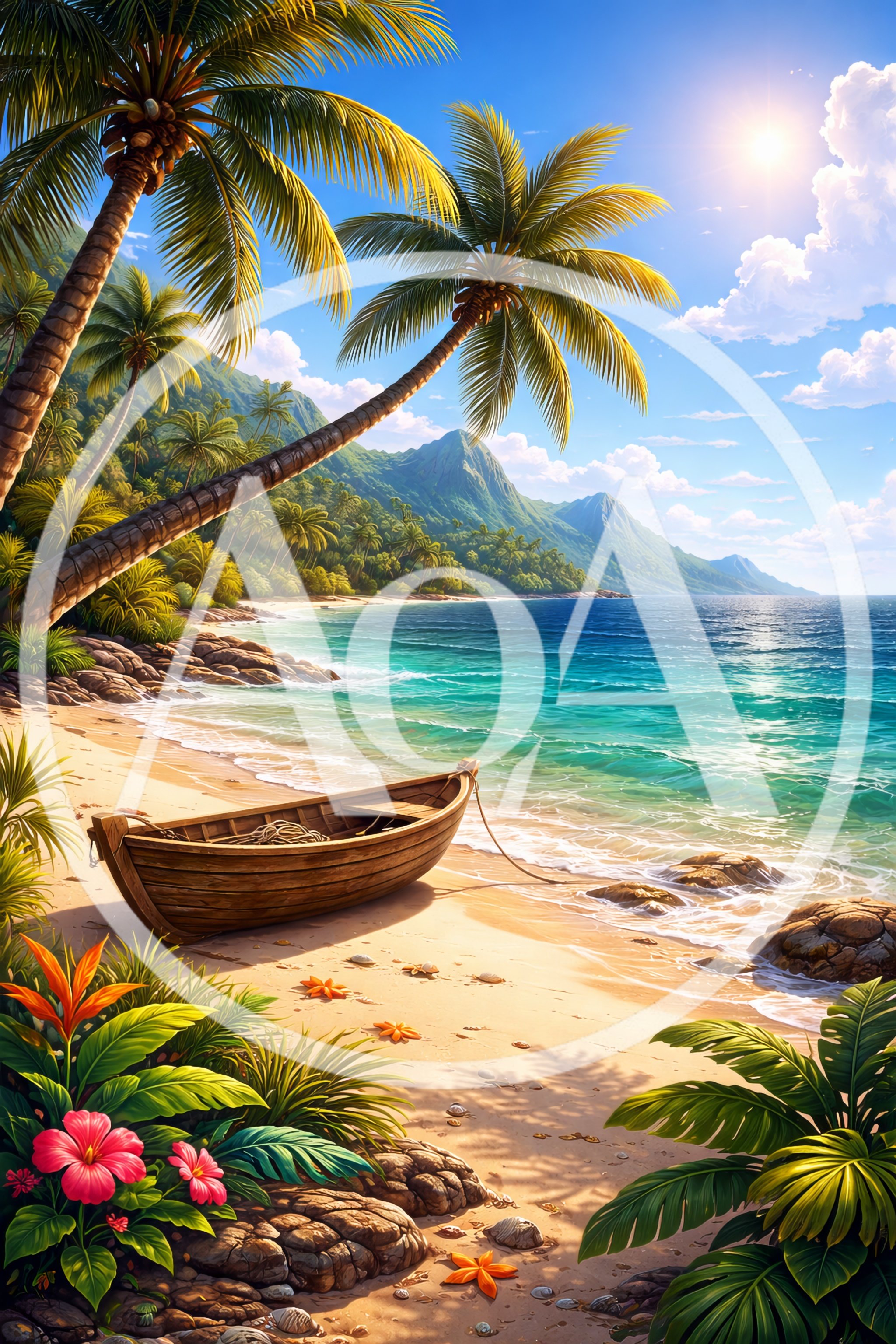 Wooden Boat Resting On A Tropical Beach