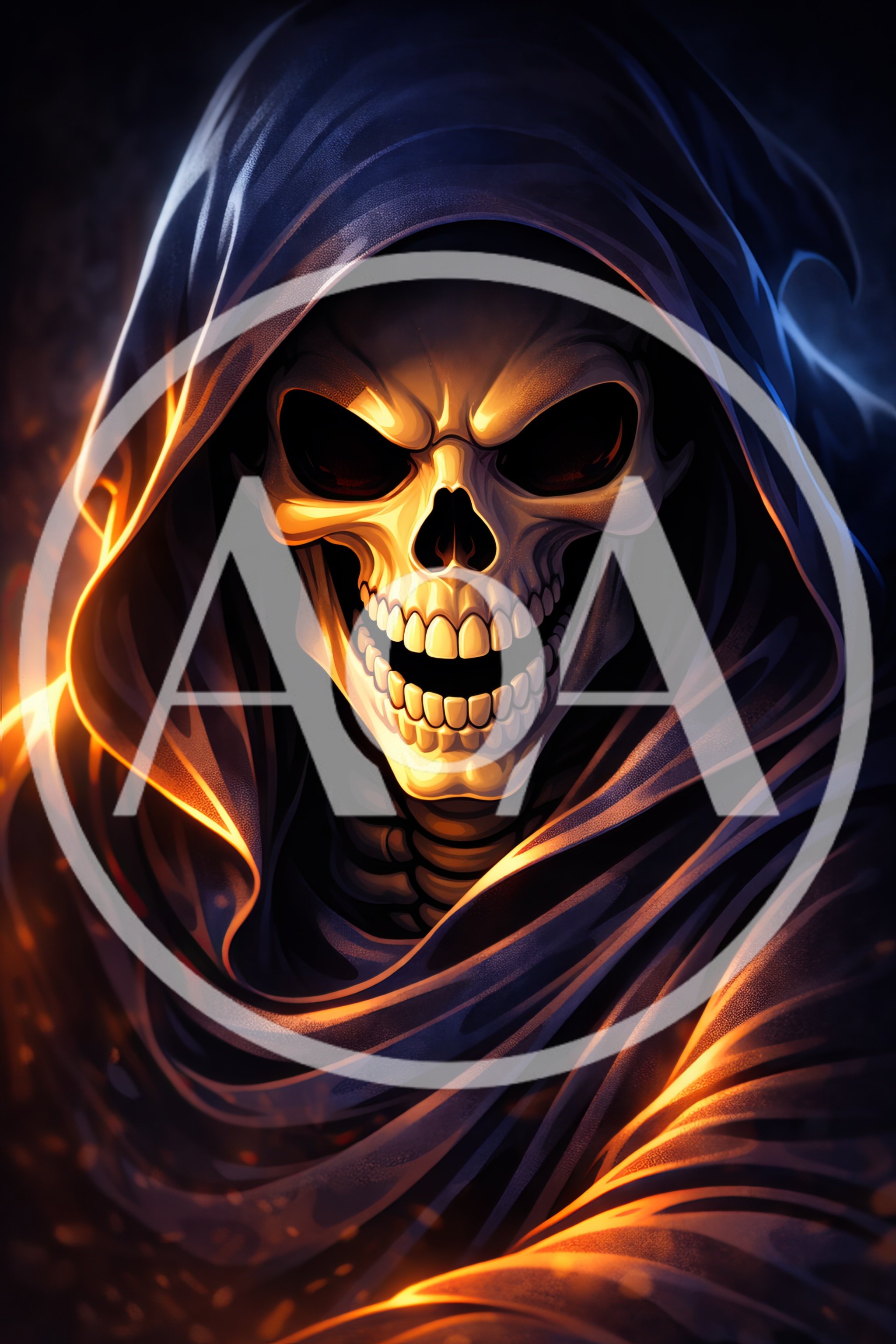 Sinister Grim Reaper Skeleton In Dark Hooded Robe