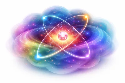 Abstract Glowing Atom Model With Cosmic Energy Clouds