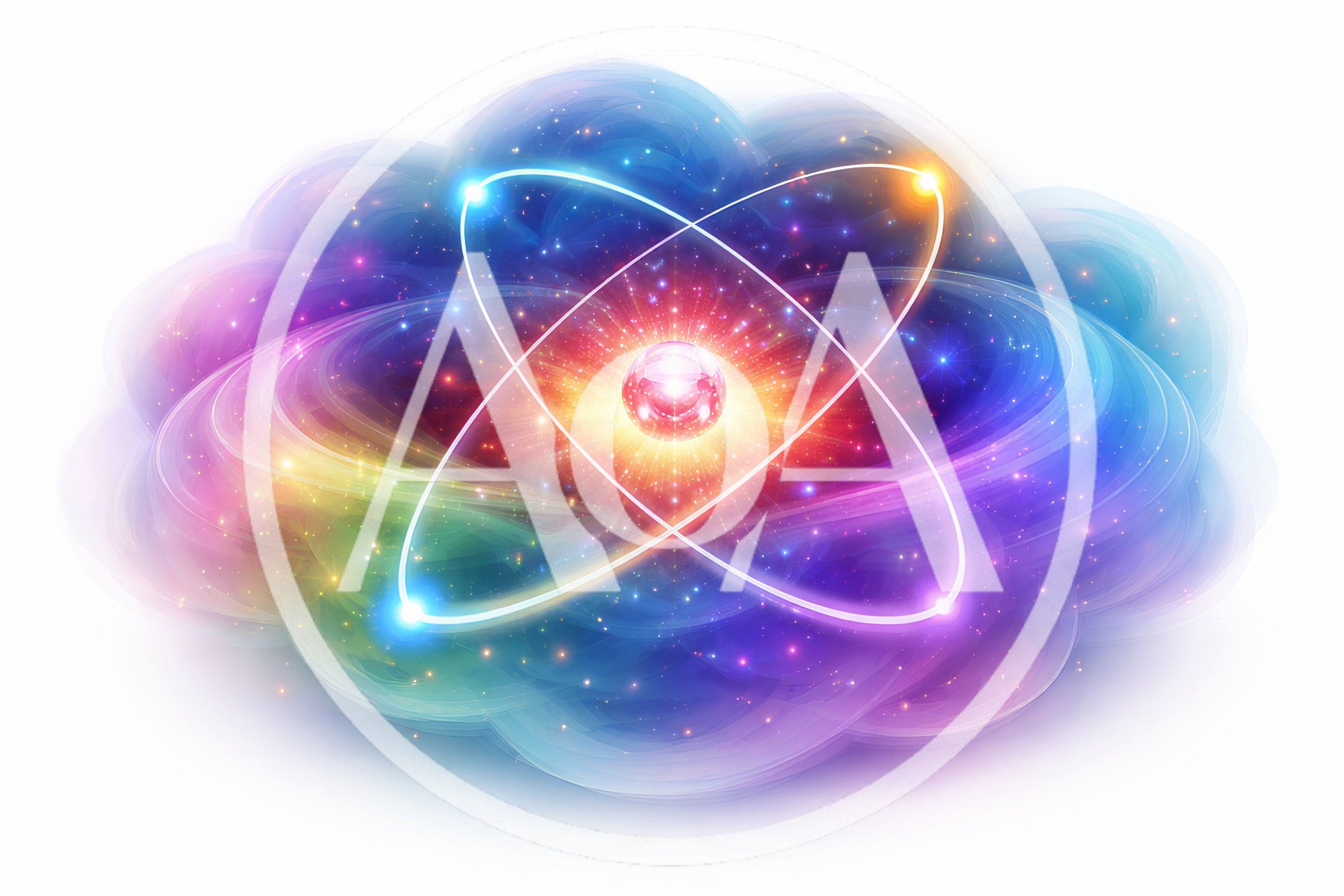 Abstract Glowing Atom Model With Cosmic Energy Clouds