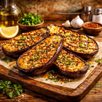 Roasted Eggplant Halves With Herbs And Spices