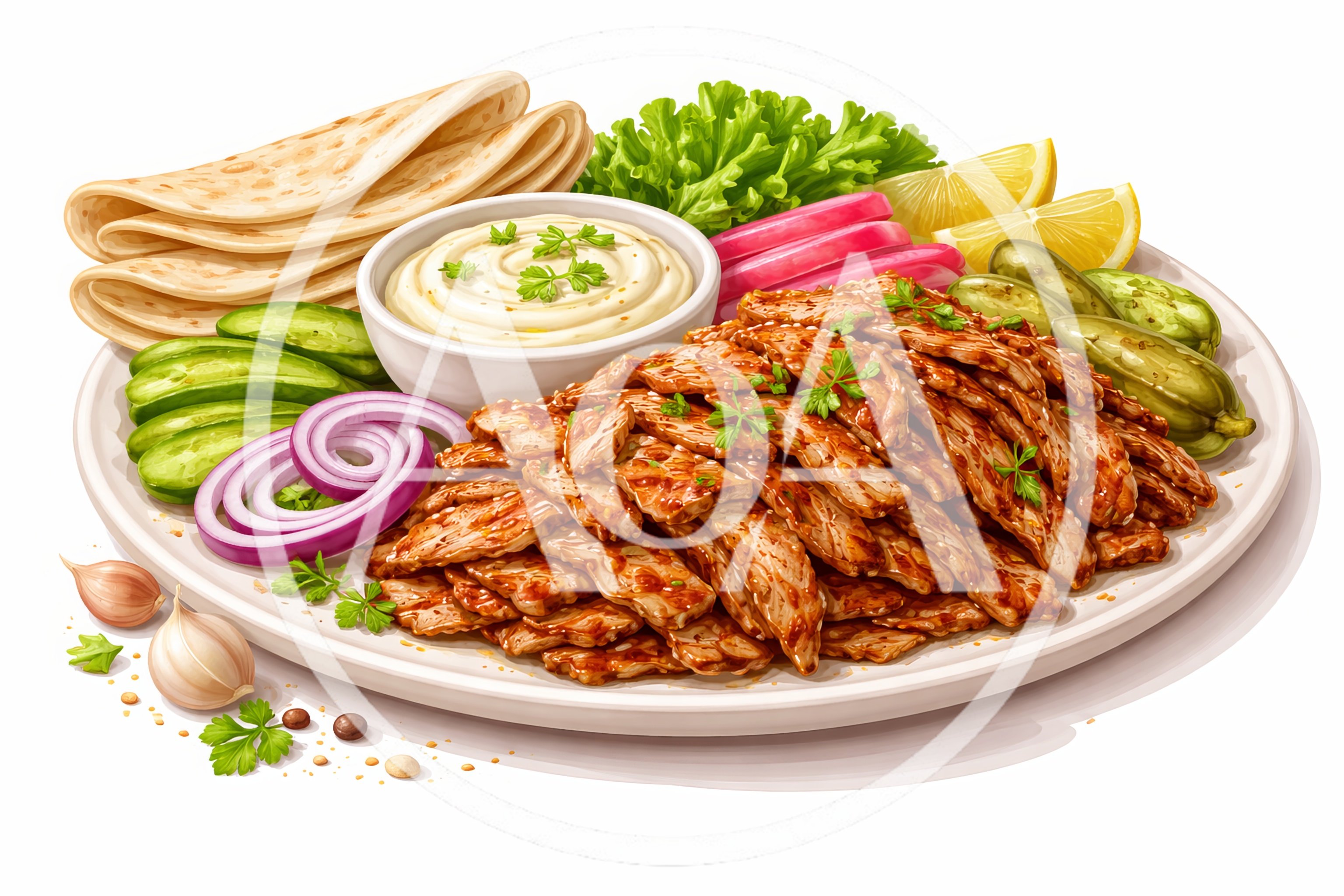 Middle Eastern Shawarma Platter With Pita Bread