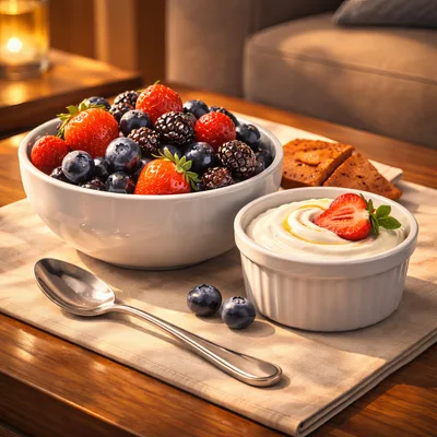 Healthy Breakfast Bowl With Fresh Berries And Yogurt