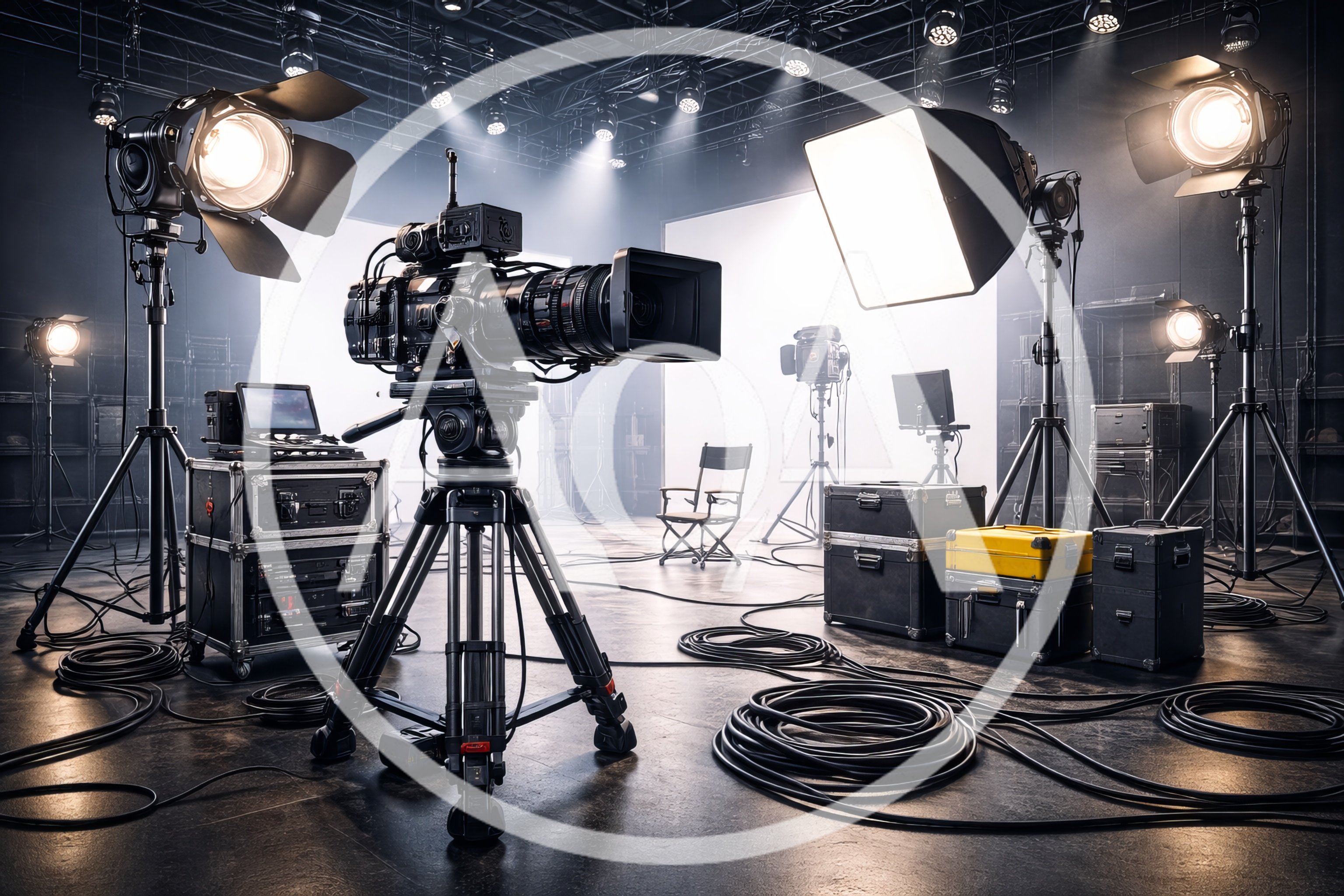 Professional Film Studio Set With Camera And Lighting Equipment