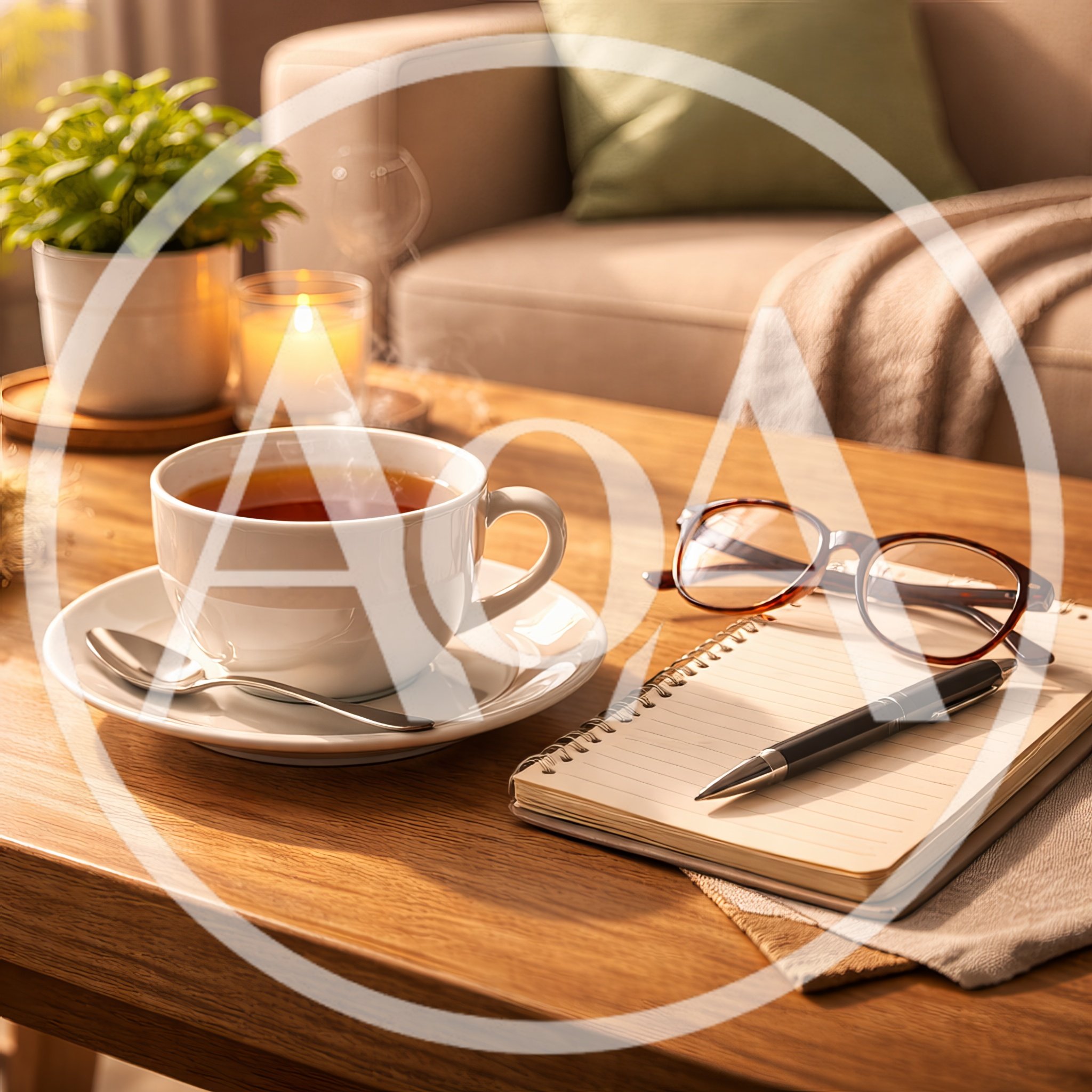 Cozy Morning Tea Setup With Notebook And Glasses