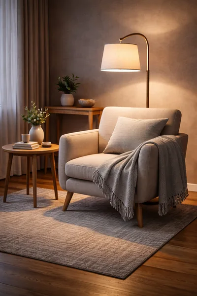 Cozy Living Room Corner With Armchair And Floor Lamp
