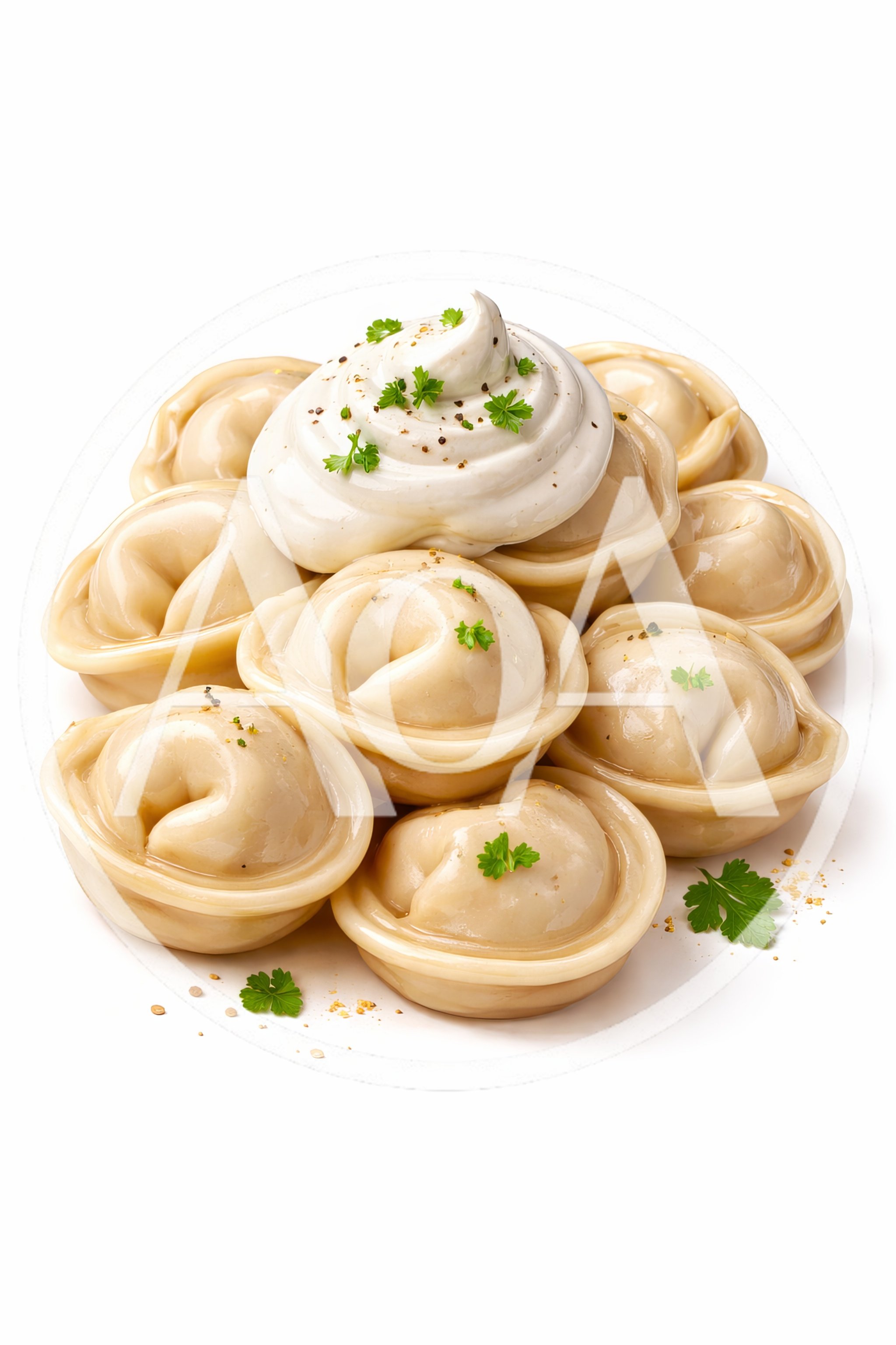 Plate of Traditional Russian Dumplings with Sour Cream