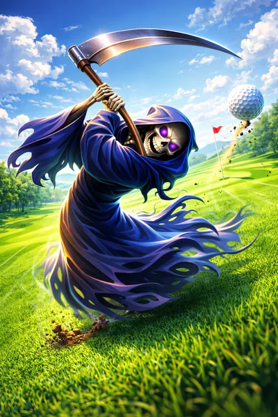 Grim Reaper Playing Golf With A Scythe