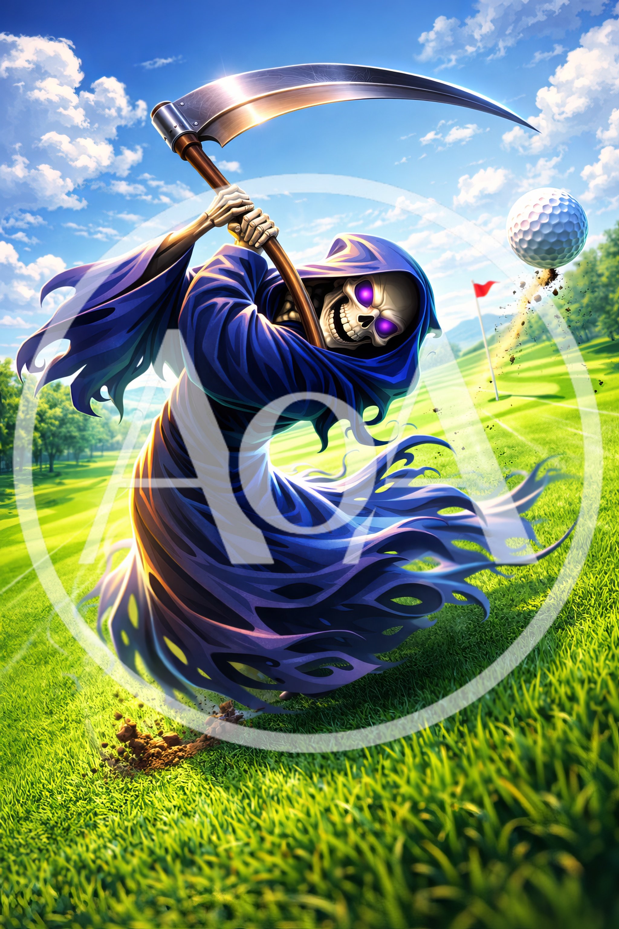 Grim Reaper Playing Golf With A Scythe