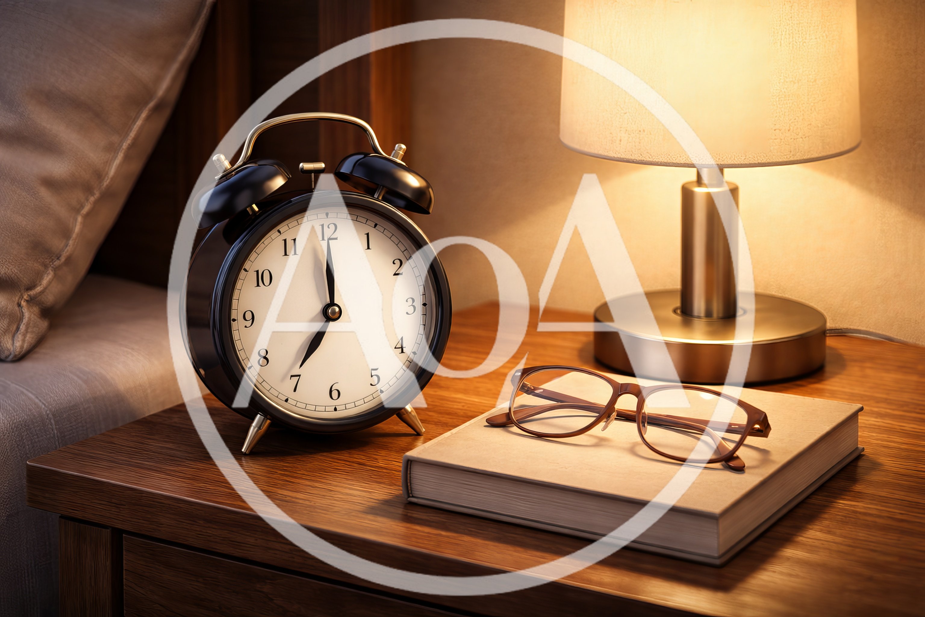 Vintage Alarm Clock And Reading Glasses On Nightstand