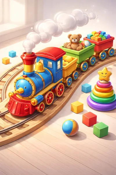 Toy Train Set With Teddy Bear And Building Blocks