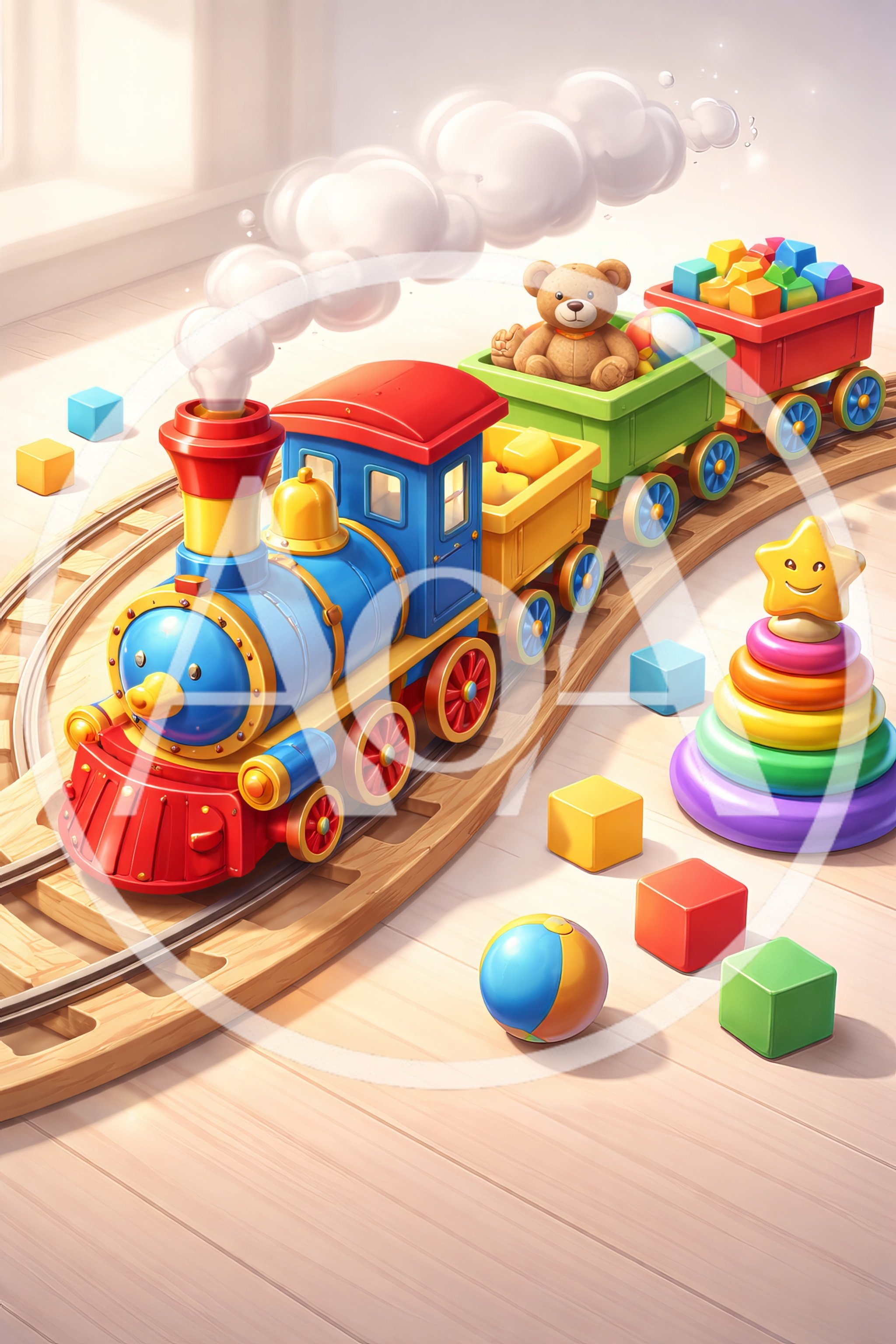 Toy Train Set With Teddy Bear And Building Blocks