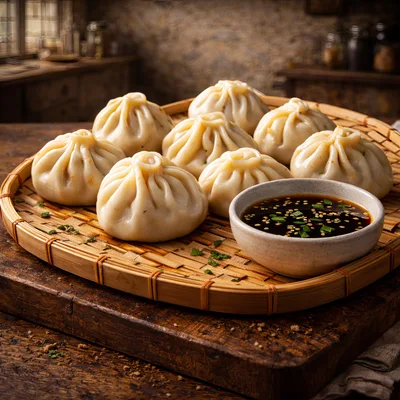 Steamed Dumplings Served With Soy Dipping Sauce
