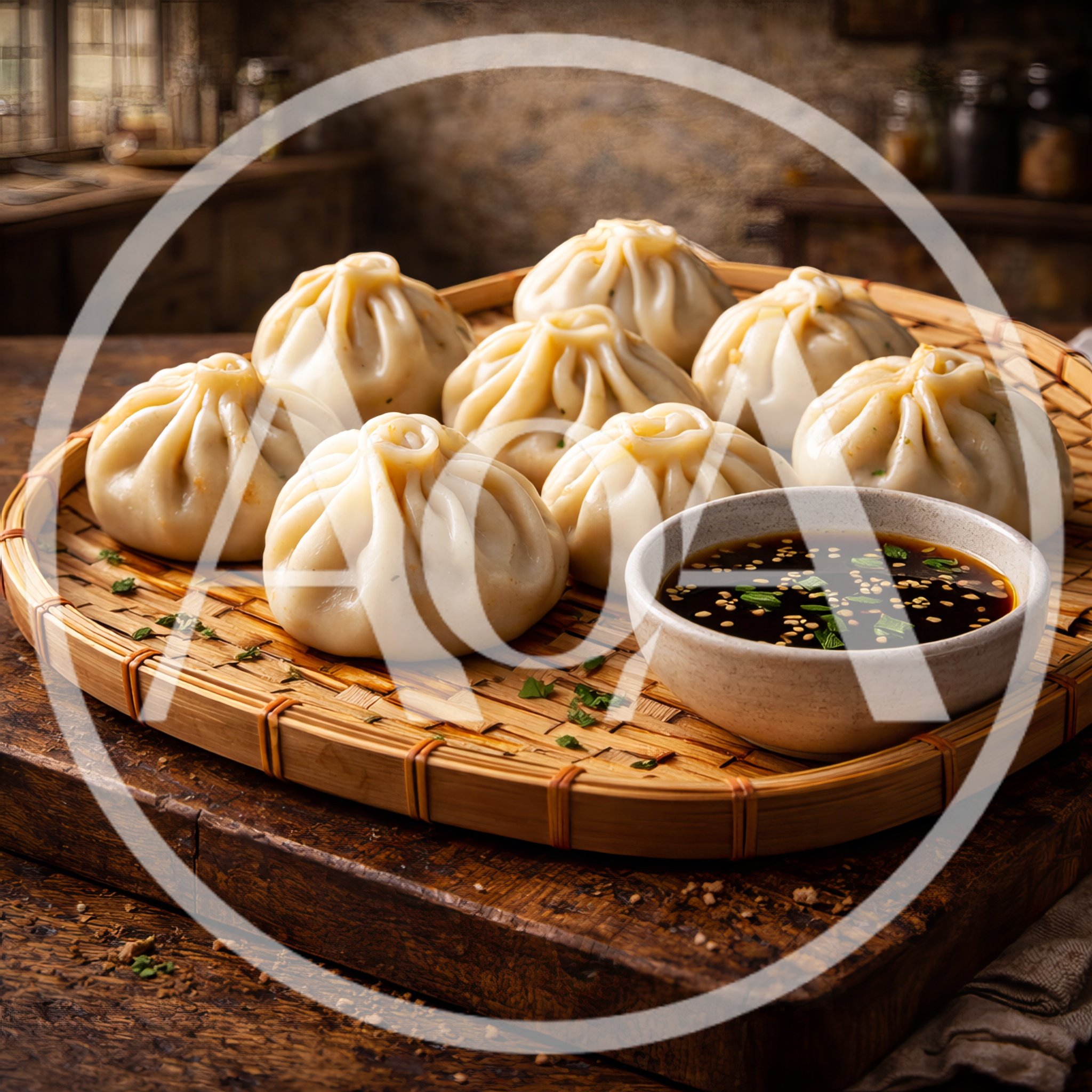 Steamed Dumplings Served With Soy Dipping Sauce