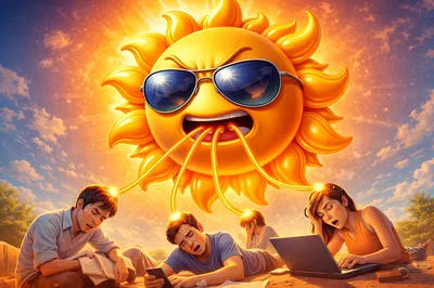 Surreal Illustration Of Sun Beaming Energy Into People