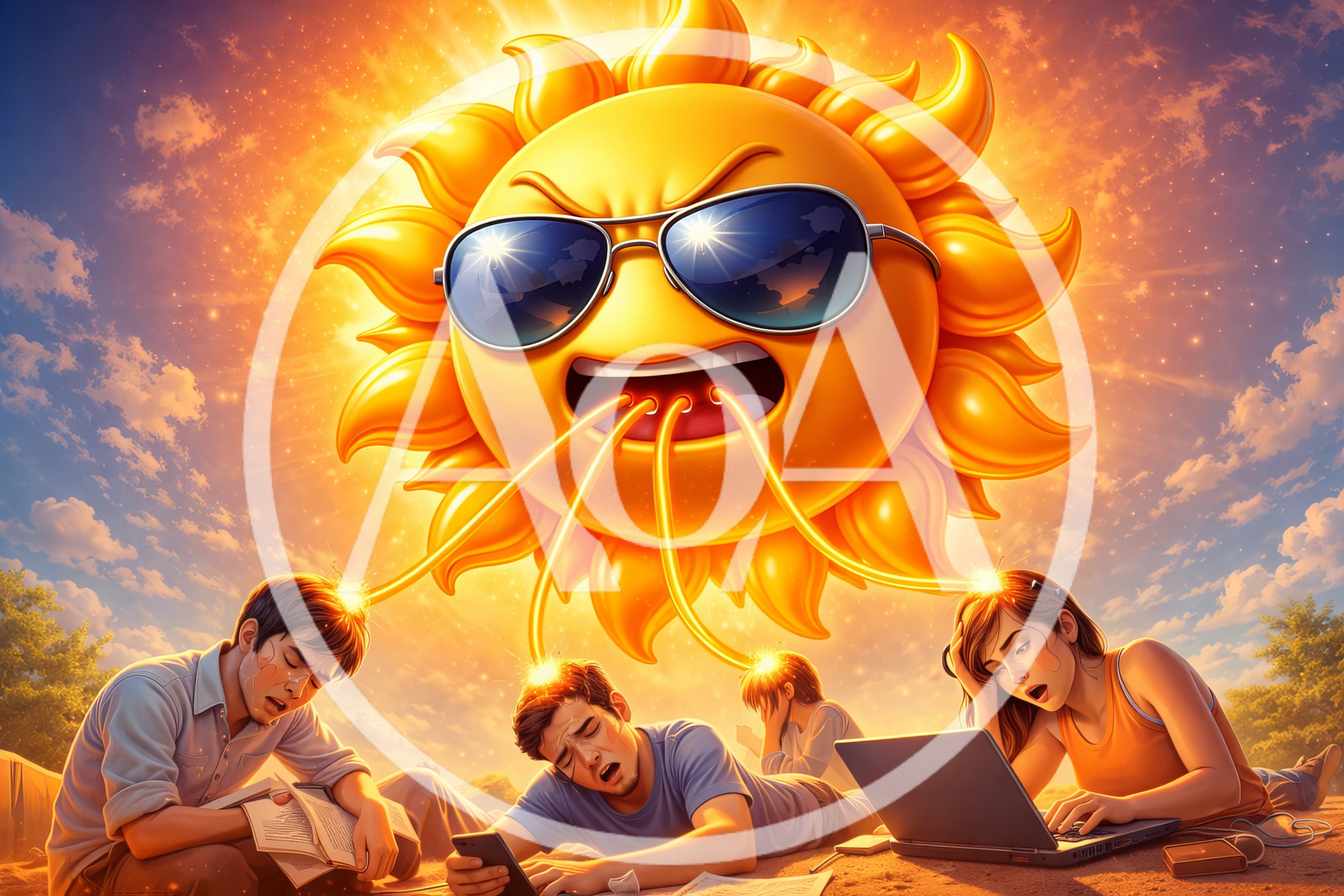 Surreal Illustration Of Sun Beaming Energy Into People