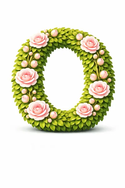 Floral Letter O Made Of Green Leaves And Roses