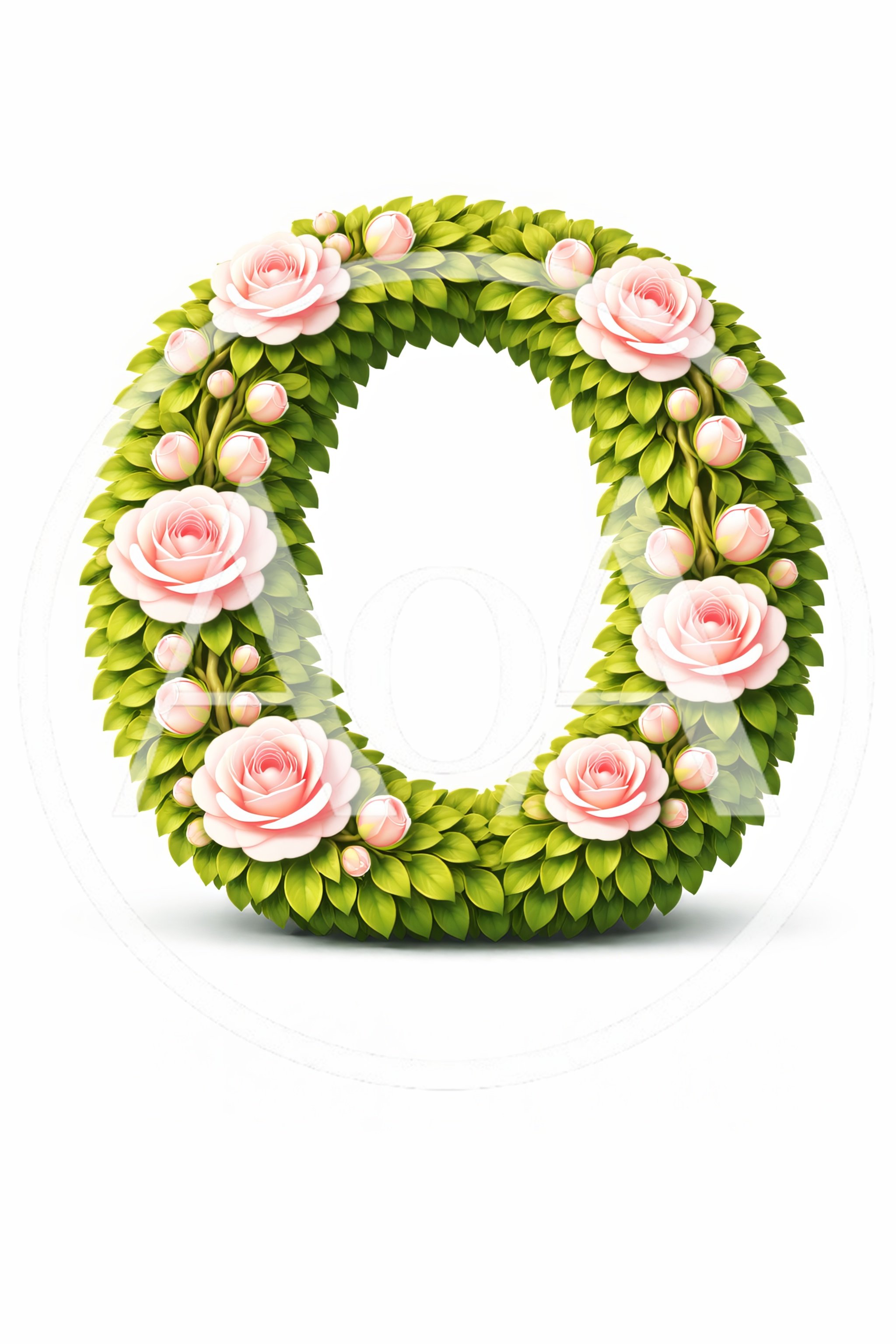 Floral Letter O Made Of Green Leaves And Roses