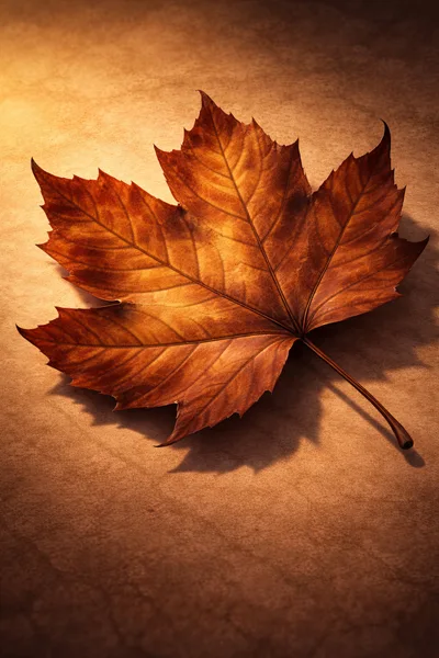 Single Dried Brown Maple Leaf On Textured Background