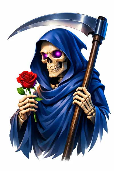 Grim Reaper Holding A Red Rose