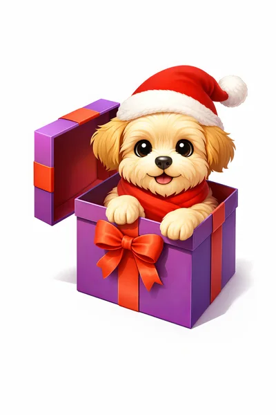 Cute Puppy Sitting Inside A Purple Christmas Gift Box