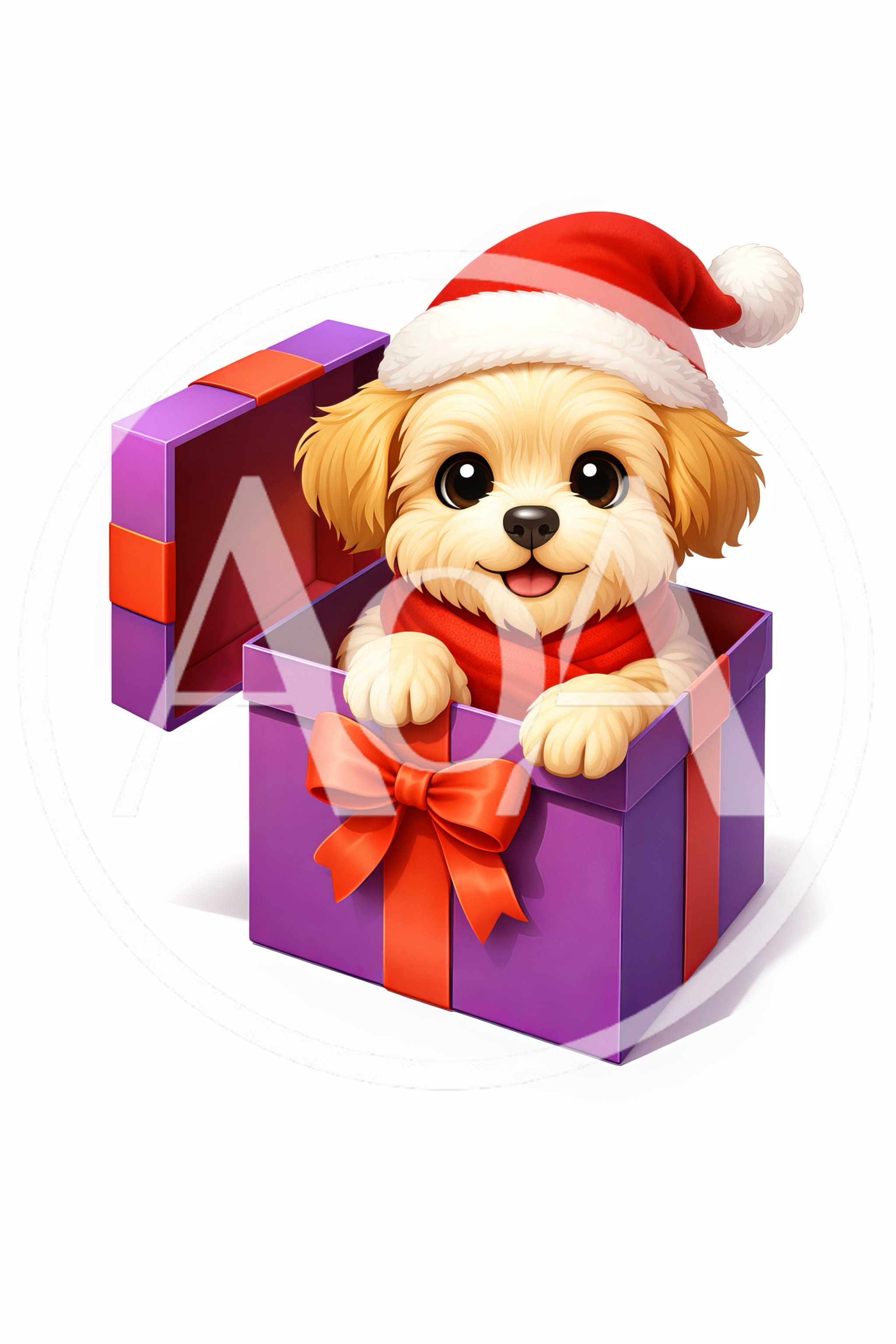 Cute Puppy Sitting Inside A Purple Christmas Gift Box