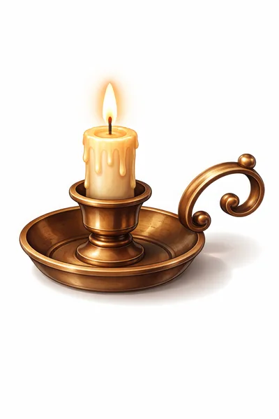 Lit Candle In A Vintage Brass Candlestick Holder