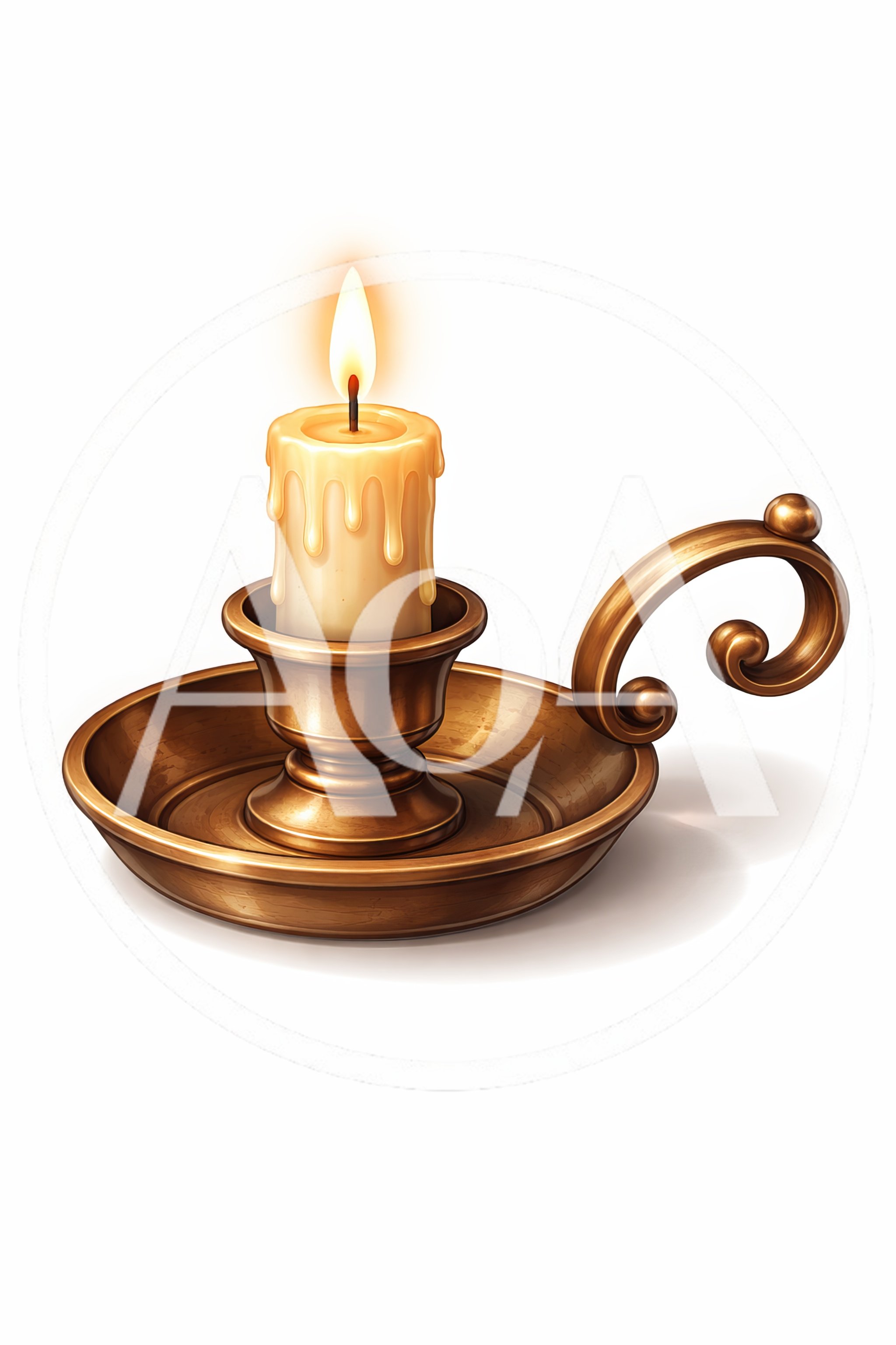 Lit Candle In A Vintage Brass Candlestick Holder