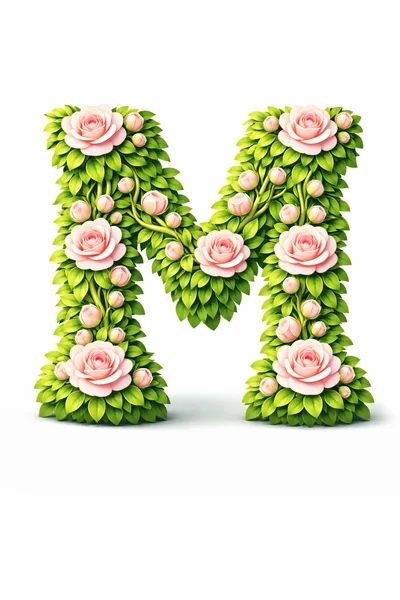 Floral Letter M Made Of Pink Roses And Leaves