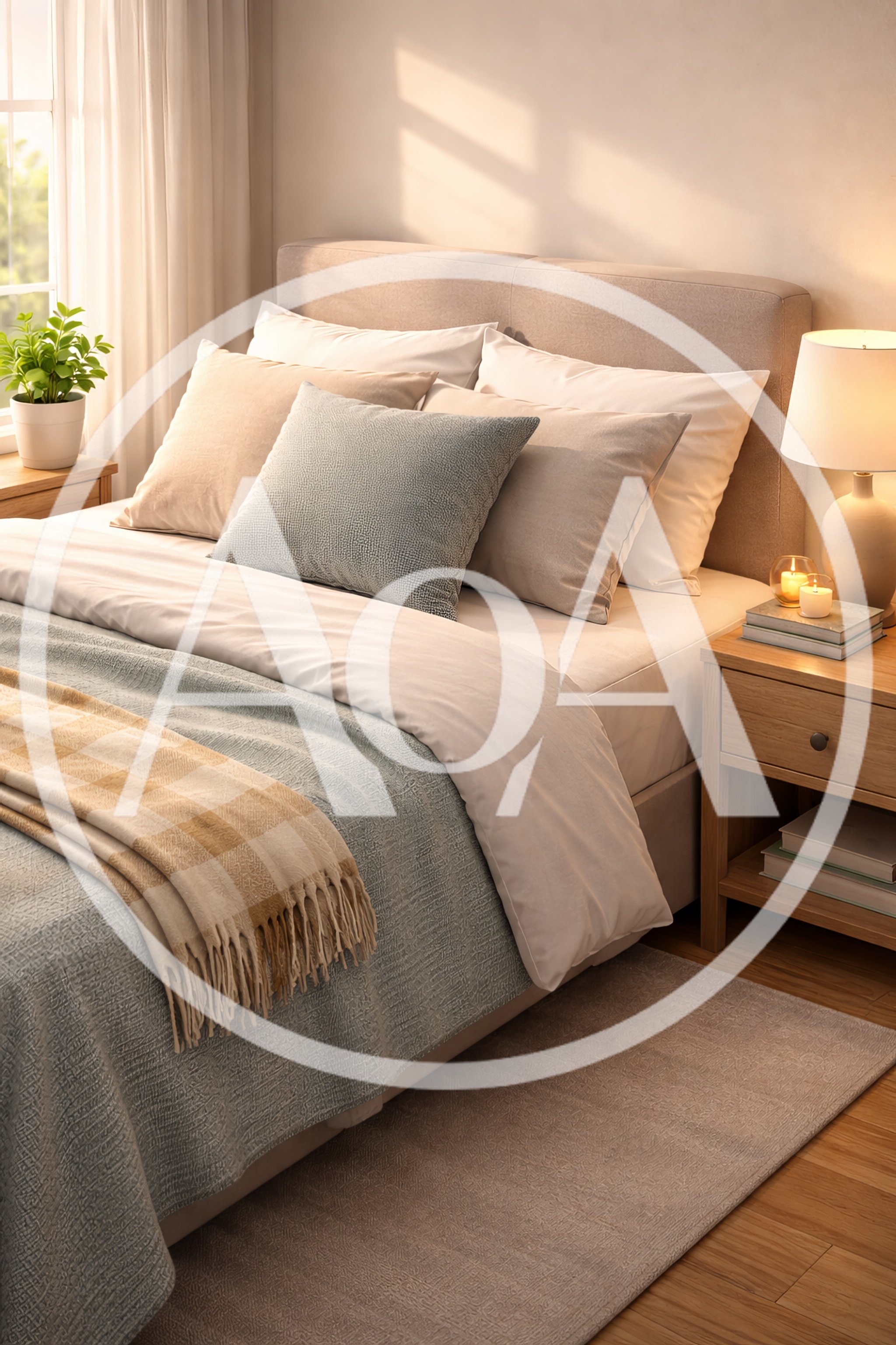 Cozy Modern Bedroom Interior With Warm Sunlight