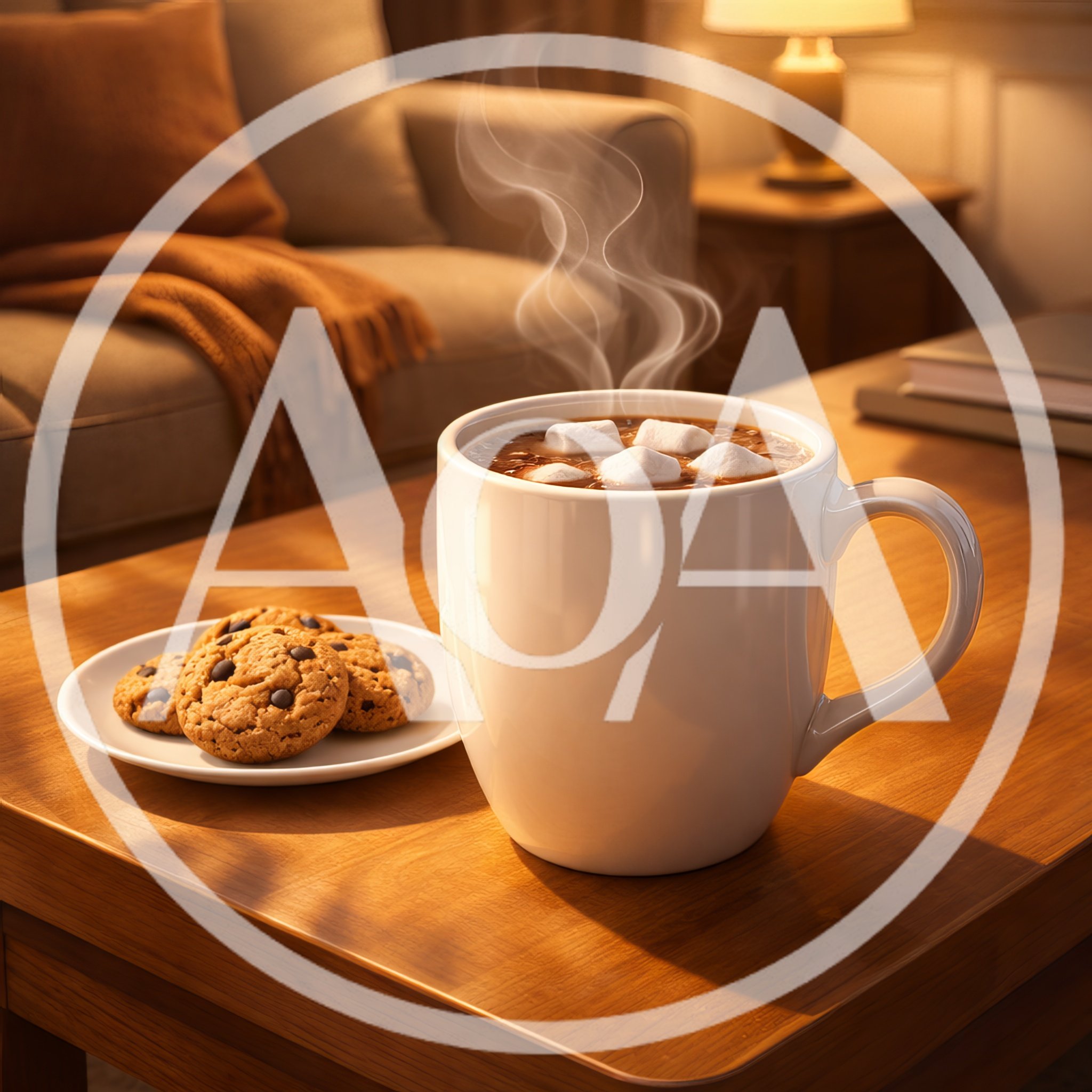 Hot Chocolate With Marshmallows And Cookies On A Table