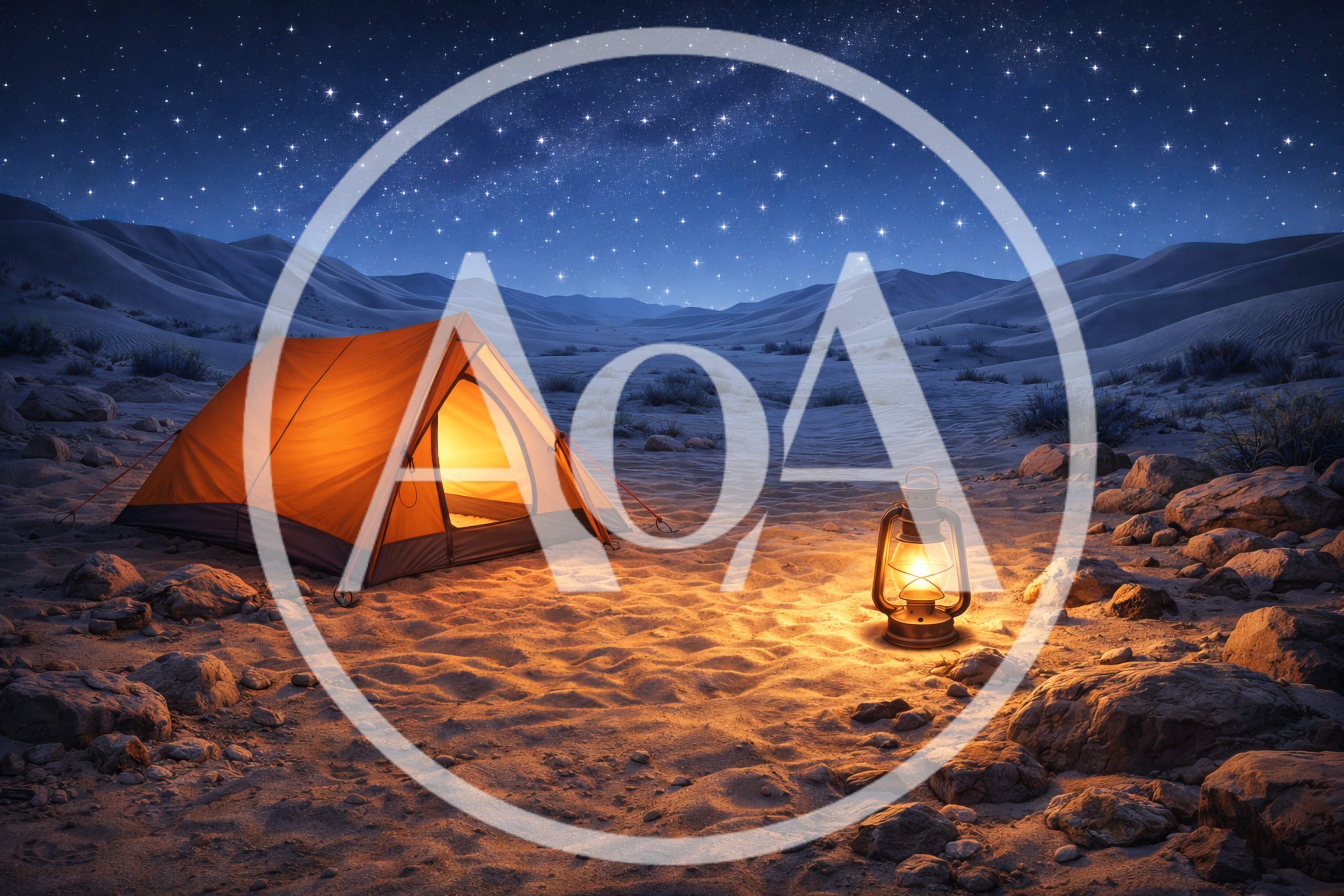 Camping Tent and Lantern Under Starry Desert Sky