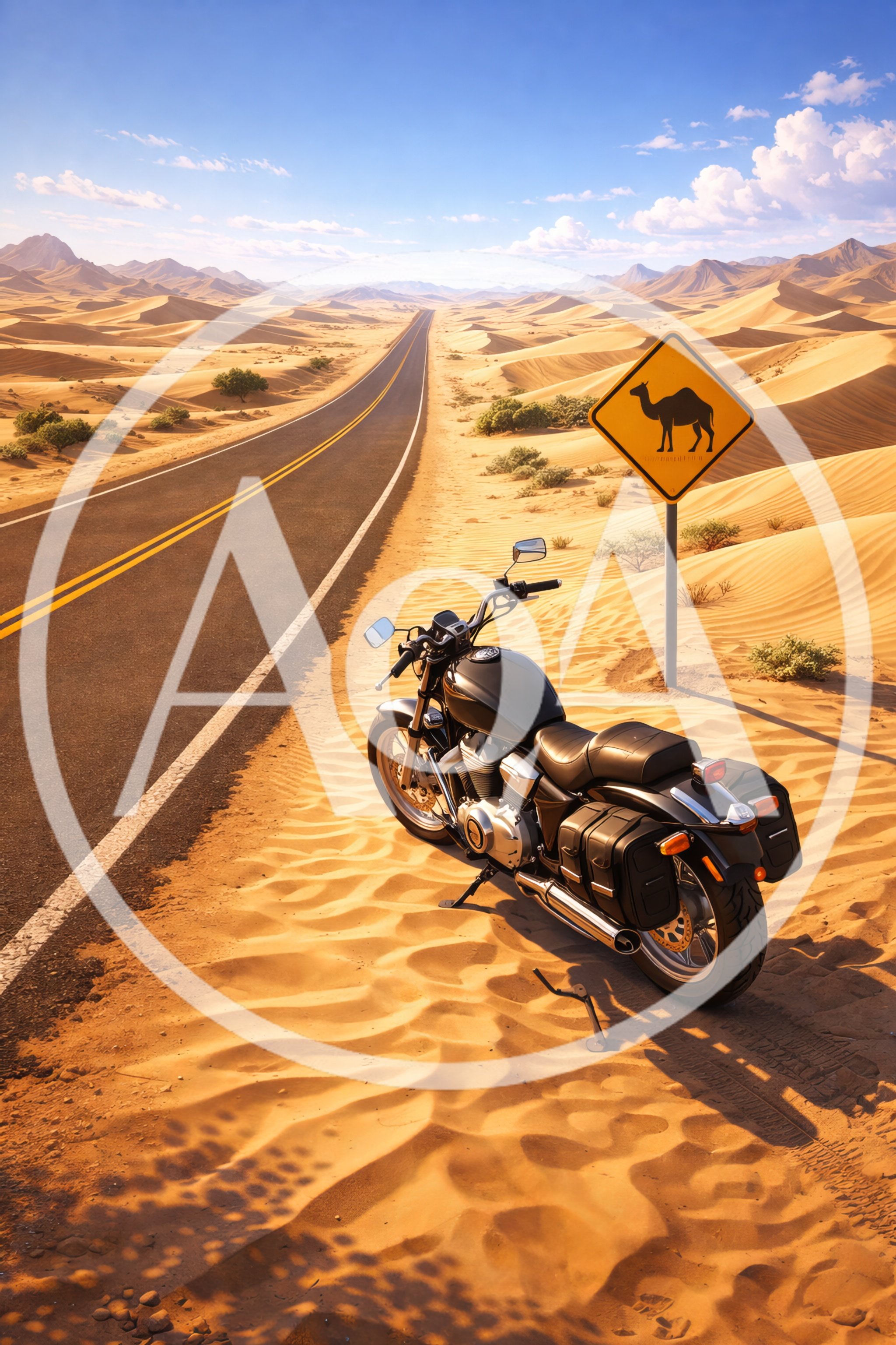 Black Cruiser Motorcycle Parked Beside Desert Road