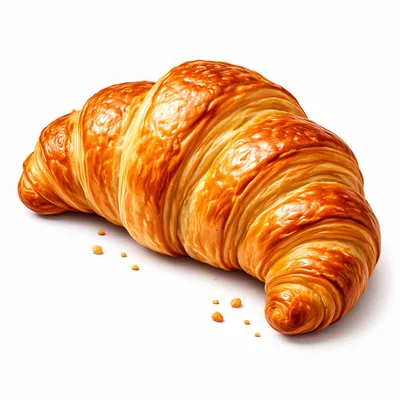 Fresh Golden Brown Croissant With Pastry Crumbs